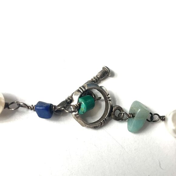 Silpada 925 Sterling Silver Freshwater Pearl & Gemstone Chain Link Necklace - Picture 4 of 5